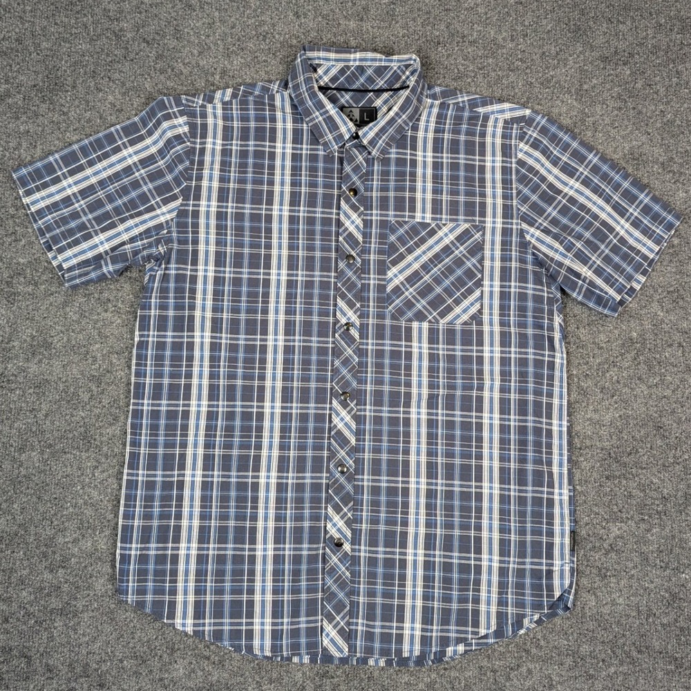 Magpul Industries Mens Large Western Blue Plaid Short Sleeve Snap Button Shirt